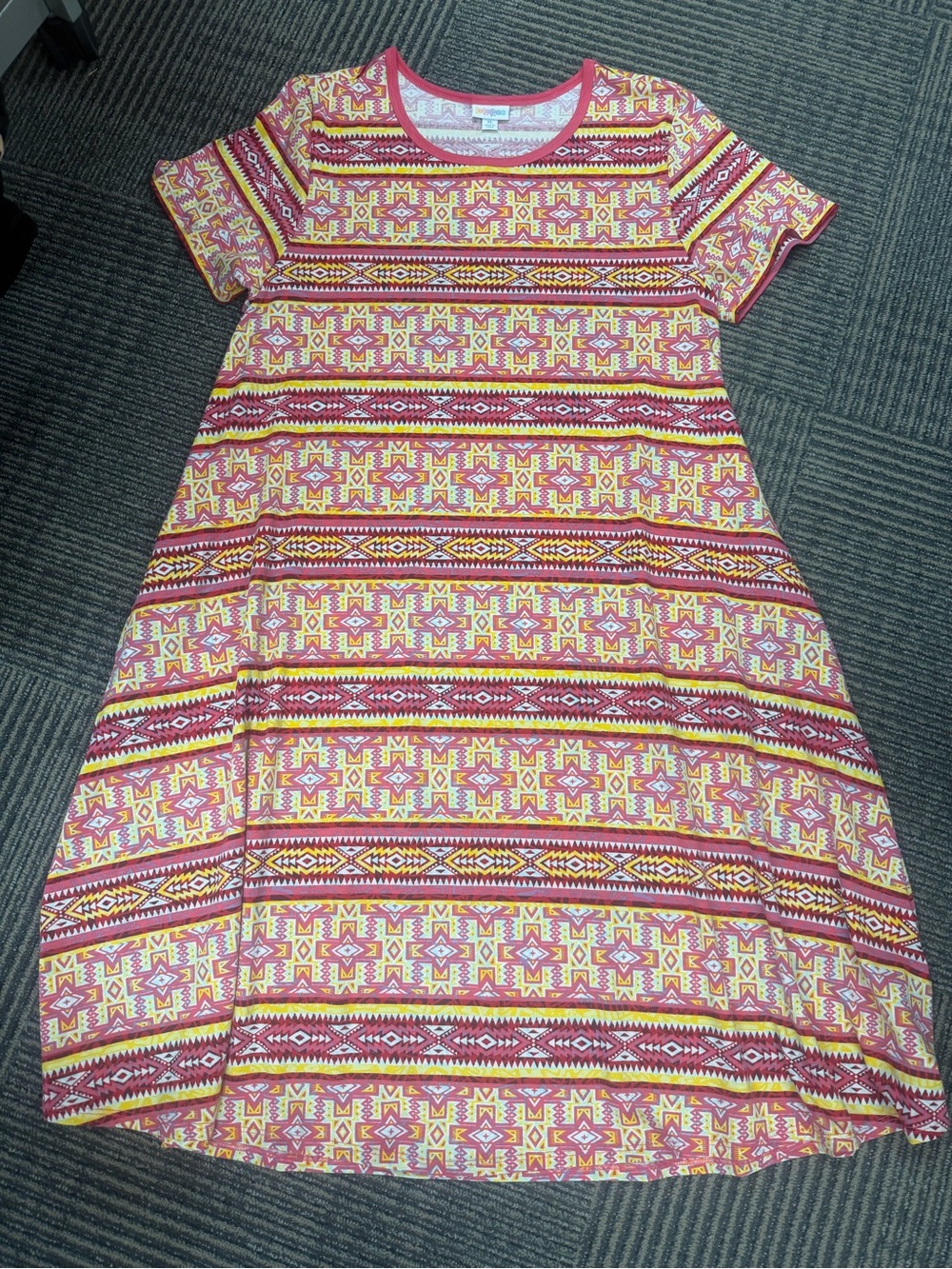 NWT LuLaRoe Jessie Aztec Tribal Midi Dress - Pink Yellow Sz XL
